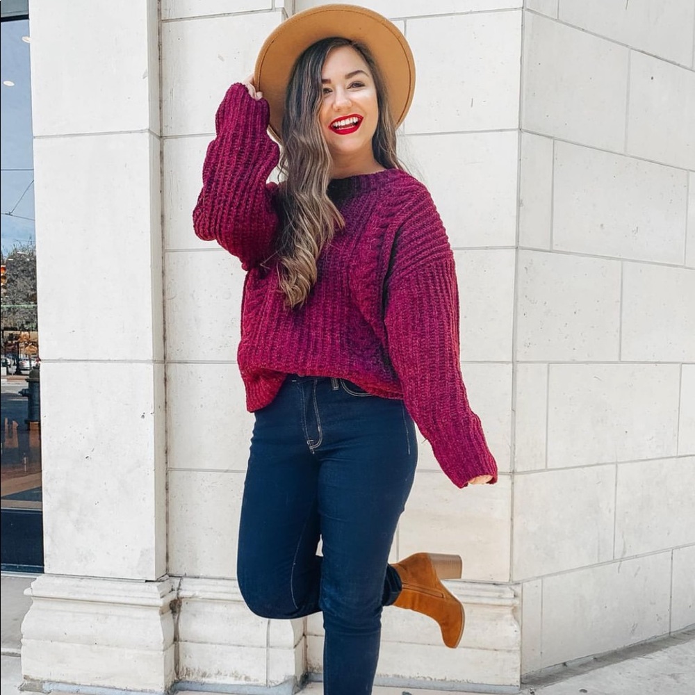 Express Burgundy Chenille Sweater